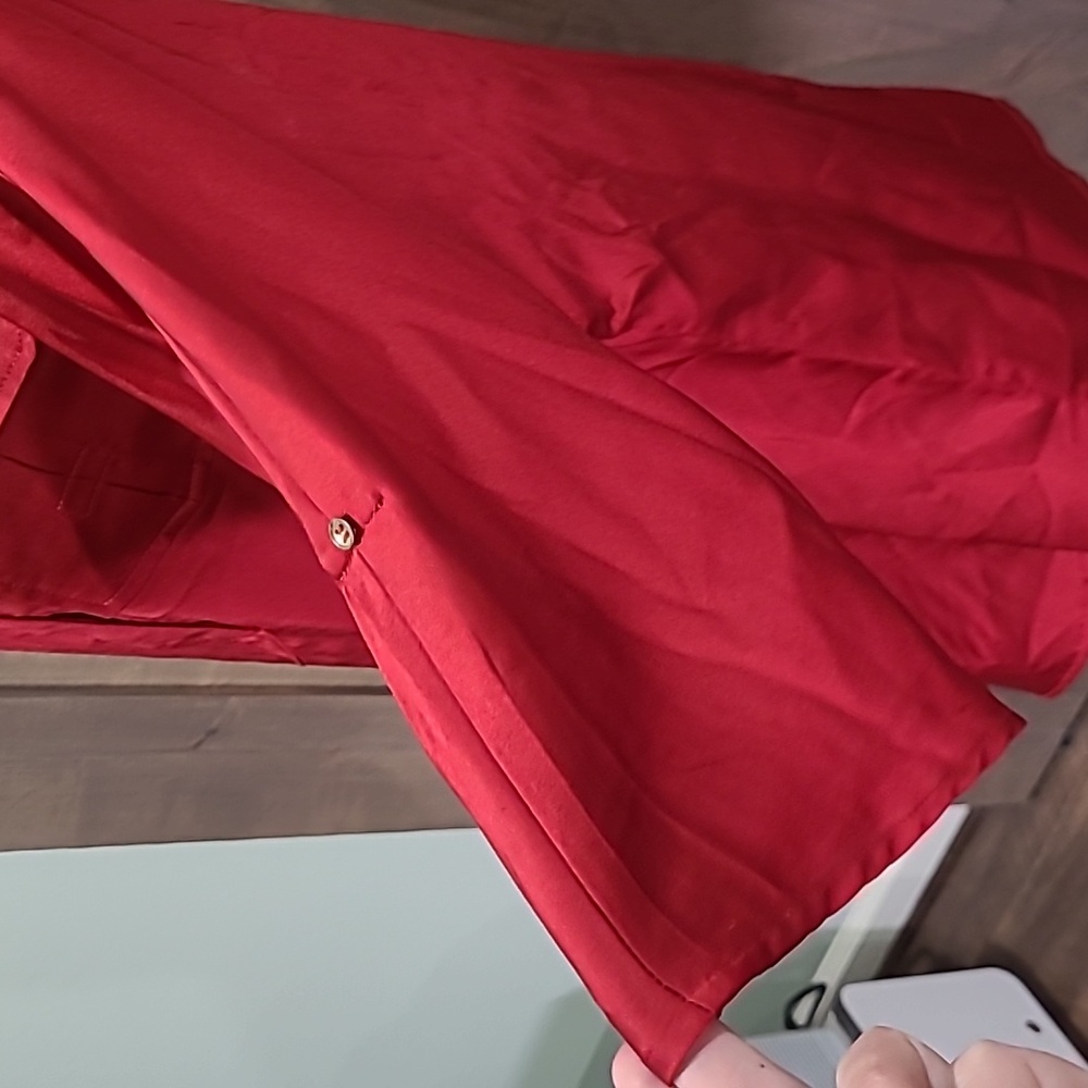 Essential Red Satin Pullover Button-Up Blouse Tun… - image 7